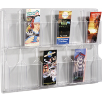 Literature Displays, Wall Mount, 12 Slots, Plastic, 30" W x 2" D x 20-3/8" H R.M.G. Prévention