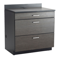 Modular Base Cabinet, 3 Drawers, 36" W x 25" D x 39" H, Asian Night/Black R.M.G. Prévention