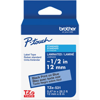 Laminated Tape for P-Touch&reg;, 12 mm x 8 m, Black on Blue R.M.G. Prévention