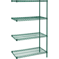 &eacute;tag&egrave;res robustes en treillis m&eacute;tallique au fini &eacute;poxy vert, Ensemble de Ajout, 4 Tablettes, 30" la x 63" h x 14" p R.M.G. Prévention