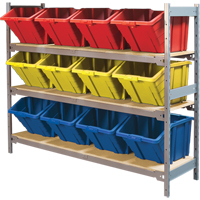 &eacute;tag&egrave;res larges avec bacs g&eacute;ants en plastique, Acier, Sans boulons, Capacit&eacute; 800 lb, 66" la x 60" h x 18" p R.M.G. Prévention