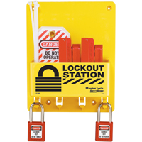 Compact Lockout Station, Thermoplastic Padlocks, 4 Padlock Capacity, Padlocks Included R.M.G. Prévention
