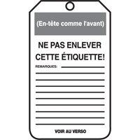 Lockout Tags, Cardstock, 3-1/8" W x 5-7/8" H, French R.M.G. Prévention