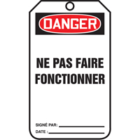 Lockout Tags, Plastic, 3-3/8" W x 5-7/8" H, French R.M.G. Prévention