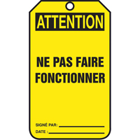 Lockout Tags, Cardstock, 3-1/8" W x 5-7/8" H, French R.M.G. Prévention