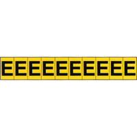Rep&egrave;res adh&eacute;sifs &agrave; lettres individuelles, E, 1" h, Noir sur jaune R.M.G. Prévention