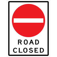 Enseigne enroulable de circulation  Road Closed , 36" x 48", Vinyle, Anglais avec pictogramme R.M.G. Prévention