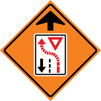 Yield Ahead Roll-Up Traffic Sign, 29-1/2" x 29-1/2", Vinyl, Pictogram R.M.G. Prévention