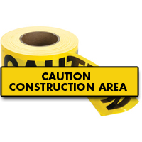 Rubans standards pour barricades, Anglais, 3" la x 1000' lo, 2 mils, Noir sur jaune R.M.G. Prévention