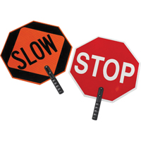 Double-Sided "Stop/Slow" Traffic Control Sign, 18" x 18", Plastic, English with Pictogram R.M.G. Prévention