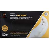 Gants jetables de calibre examen m&eacute;dical KeepKleen, Grand, Latex, 5 mils, Sans poudre, Blanc, Classe 2 R.M.G. Prévention