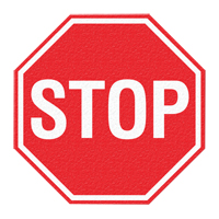 Panneau de signalisation au sol  Stop , Adh&eacute;sif, Anglais avec pictogramme R.M.G. Prévention