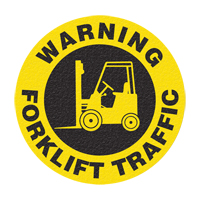 Panneau de signalisation au sol  Warning Forklift Traffic , Adh&eacute;sif, Anglais avec pictogramme R.M.G. Prévention