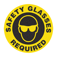Panneau de signalisation au sol  Safety Glasses , Adh&eacute;sif, Anglais avec pictogramme R.M.G. Prévention