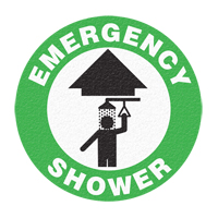 Panneau de signalisation au sol  Emergency Shower , Adh&eacute;sif, Anglais avec pictogramme R.M.G. Prévention