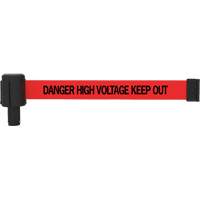 Cassette de banni&egrave;re PLUS, Danger High Voltage Keep Out, 15', Ruban Rouge R.M.G. Prévention