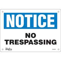 "No Trespassing" Sign, 7" x 10", Plastic, English R.M.G. Prévention
