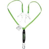 Miller&reg; HP Shock-Absorbing Lanyard, 6', Scaffold Hook Center, Locking Snap Hook Leg Ends, Polyester R.M.G. Prévention