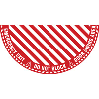 "Emergency Exit" Half Circle Swing Door Floor Sign, Adhesive, English with Pictogram R.M.G. Prévention