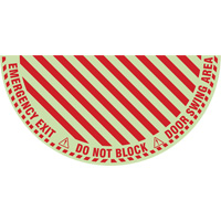 "Emergency Exit" Half Circle Swing Door Floor Sign, Adhesive, English with Pictogram R.M.G. Prévention