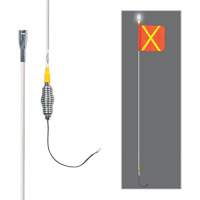 Tiges de s&eacute;curit&eacute; tout-temps de s&eacute;rie lourde avec lumi&egrave;re DEL constante Safety Whip, Fixation Ressort, Hauteur 5', Orange avec X r&eacute;fl&eacute;chissant R.M.G. Prévention