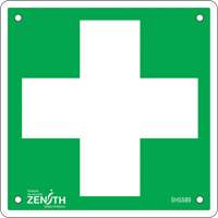 Enseigne premiers soins, 6" x 6", Aluminium, Pictogramme R.M.G. Prévention