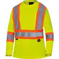 6969 Women's Bird's-Eye Long-Sleeved Safety Shirt, Polyester, X-Small, High Visibility Lime-Yellow R.M.G. Prévention