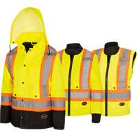 5021BBW Women's  7-in-1 Waterproof Jacket with Hood, Polyester/Polyurethane, High Visibility Lime-Yellow, X-Small R.M.G. Prévention