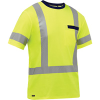 Chemise &agrave; manches courtes et X au dos Bisley, Poly-coton, Petit, Jaune lime haute visibilit&eacute; R.M.G. Prévention