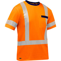 Chemise &agrave; manches courtes et X au dos Bisley, Poly-coton, Petit, Orange haute visibilit&eacute; R.M.G. Prévention