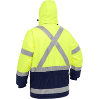 Manteau pour le froid extr&ecirc;me avec bas bleu marin et X au dos Bisley, Polyester, Jaune lime haute visibilit&eacute;, Petit R.M.G. Prévention