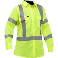 Chemise de travail &agrave; manches longues et X au dos Bisley avec X-Airflow pour femmes, Poly-coton, Petit, Jaune lime haute visibilit&eacute; R.M.G. Prévention