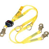 Twin-Leg Tie-Back Web Shock-Absorbing Lanyard, 6', Snap Hook Center, Snap Hook Leg Ends, Polyester R.M.G. Prévention