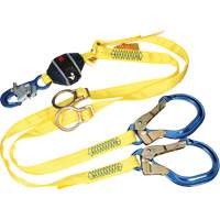 Twin-Leg Tie-Back Web Shock-Absorbing Lanyard, 6', Rebar Hook Center, Snap Hook Leg Ends, Polyester R.M.G. Prévention