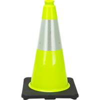 C&ocirc;ne de signalisation de premi&egrave;re qualit&eacute;, 18", Vert lime, Bande(s) r&eacute;fl&eacute;chissante(s) 6" R.M.G. Prévention