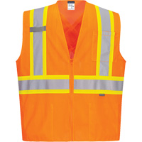 Contrast-Striped Safety Vest, High Visibility Orange, Small, Polyester R.M.G. Prévention