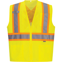 Contrast-Striped Safety Vest, High Visibility Lime-Yellow, Small, Polyester R.M.G. Prévention