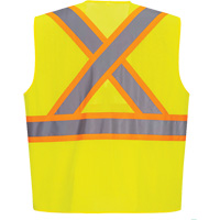Contrast-Striped Safety Vest, High Visibility Lime-Yellow, Small, Polyester R.M.G. Prévention