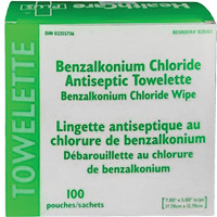 BZK Benzalkonium Chloride Towelette, Towelette, Antiseptic R.M.G. Prévention