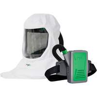 Respirateur T-Link avec casquette, tube de respiration, montage &agrave; la ceinture & APR motoris&eacute; PX5, Cagoule ample & visi&egrave;re, Pile Lithium-ion R.M.G. Prévention