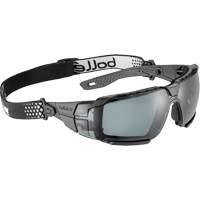 Lunettes de s&eacute;curit&eacute; RUSH+ 2.0 XP avec monture noire et grise, M/G, Lentille Fum&eacute;e, Antibu&eacute;e/Anti-&eacute;gratignures, ANSI Z87+ R.M.G. Prévention