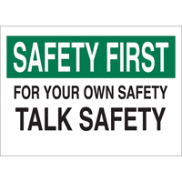 "Talk Safety" Sign, 10" x 14", Aluminum, English R.M.G. Prévention