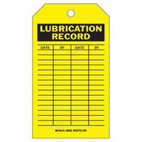 Lubrication Record Tags, Polyester, 4" W x 7" H, English R.M.G. Prévention