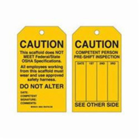 Scaffold Safety Tags, Polyester, 4" W x 7" H, English R.M.G. Prévention
