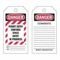 "Confined Space" Tags, Polyester, 3" W x 5-3/4" H, English R.M.G. Prévention