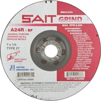 A24R Long Life Grinding Wheel, 7" x 1/4", 7/8" Arbor, Aluminum Oxide, Type 27 R.M.G. Prévention