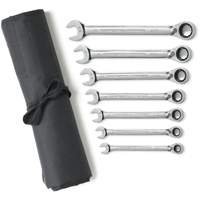 Jeu de cl&eacute;s &agrave; cliquets r&eacute;versibles SAE &agrave; 12 pans et 72 dents avec pochette &agrave; outils enroulable, Combinaison, 7 morceaux, Imp&eacute;rial R.M.G. Prévention
