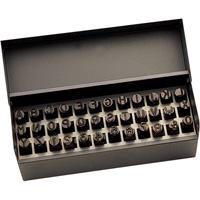 Jeu de lettres et num&eacute;ros pour estampage &agrave; la main, 36 morceaux R.M.G. Prévention