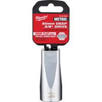 Douille m&eacute;trique avec c&ocirc;t&eacute;s Four Flats, 20 mm, Prise 3/8", 6 pans, Profond R.M.G. Prévention