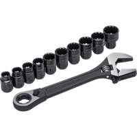 11-Piece Pass-Thru X6 Adjustable Wrench & Spline Socket Set, 13" L, 2-27/50" Max Width, Black Phosphate R.M.G. Prévention